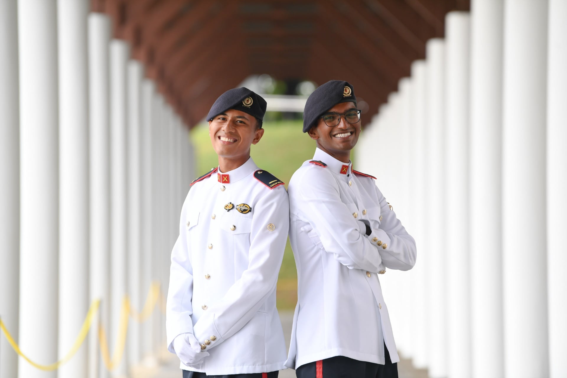 Newly minted officers 2LT Hemman (right) and 2LT Azhar are bringing the lessons and values they’ve learnt from Specialist Cadet School and the football field respectively to the men they will be leading.